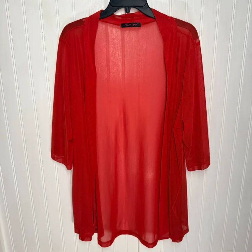 Women’s Top L/XL Sheer Red Duster Kimono CrazyTrain open front oversized holiday